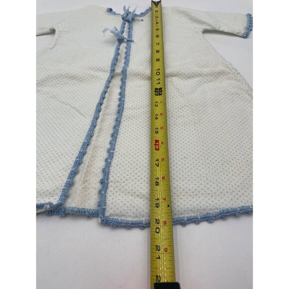 Vintage Baby Kimona Robe Layette Flannel Gown Blue Polka Dots & Crochet Trim - Picture 2 of 6